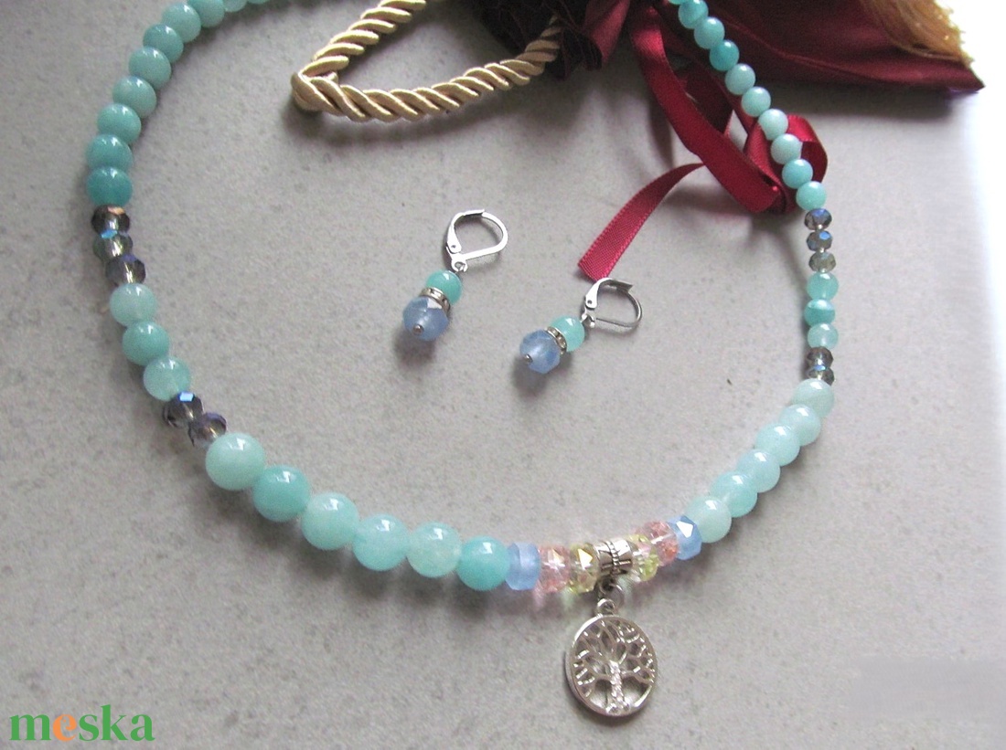 Elegáns amazonit ékszerszett Életfa medállal - ékszer - ékszerszett - Meska.hu