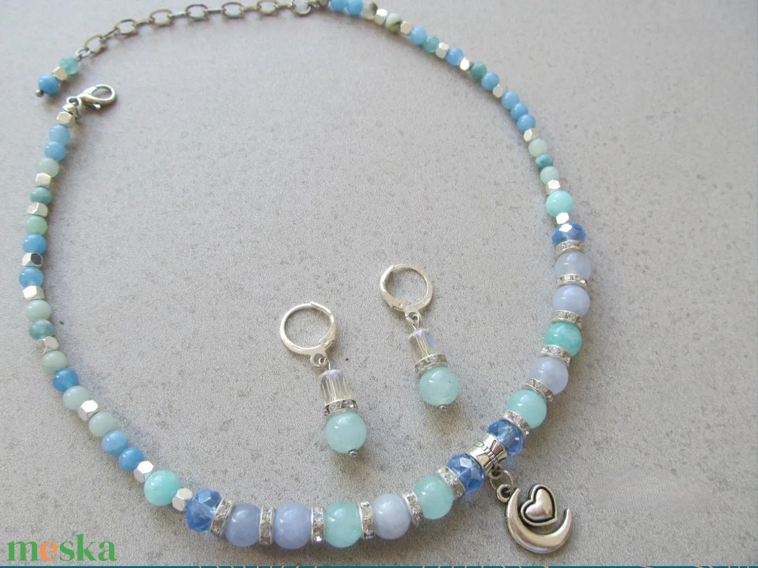 Tenger Szíve Art Deco Nyaklánc és Fülbevaló Szett Akvamarin és Amazonit Kövekkel Ragyogó Ajándékdobozban - ékszer - ékszerszett - Meska.hu