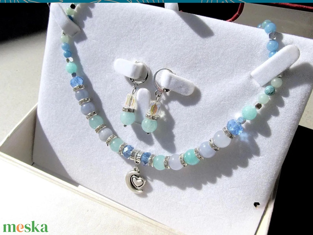 Tenger Szíve Art Deco Nyaklánc és Fülbevaló Szett Akvamarin és Amazonit Kövekkel Ragyogó Ajándékdobozban - ékszer - ékszerszett - Meska.hu