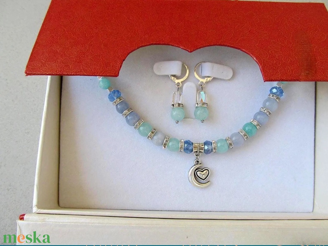 Tenger Szíve Art Deco Nyaklánc és Fülbevaló Szett Akvamarin és Amazonit Kövekkel Ragyogó Ajándékdobozban - ékszer - ékszerszett - Meska.hu