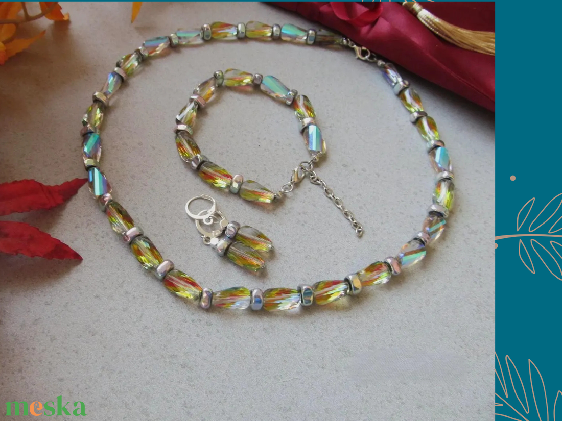 Ragyogó Hematit és Üvegkristály Ékszerszett Nyaklánc, Karkötő és Fülbevaló  Kézzel Készített Elegancia - ékszer - ékszerszett - Meska.hu