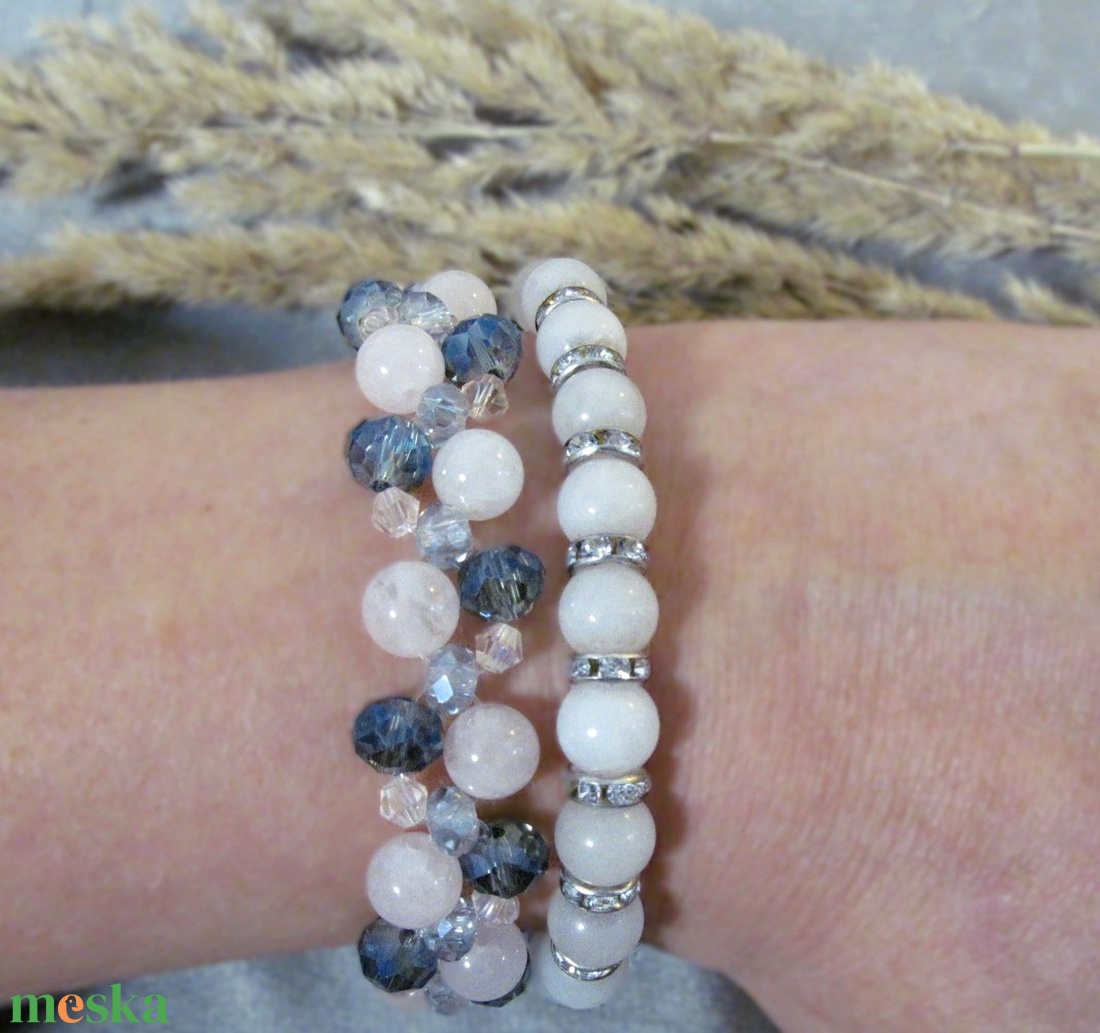 Rózsakvarc és kristály karkötő szett - ékszer - ékszerszett - Meska.hu