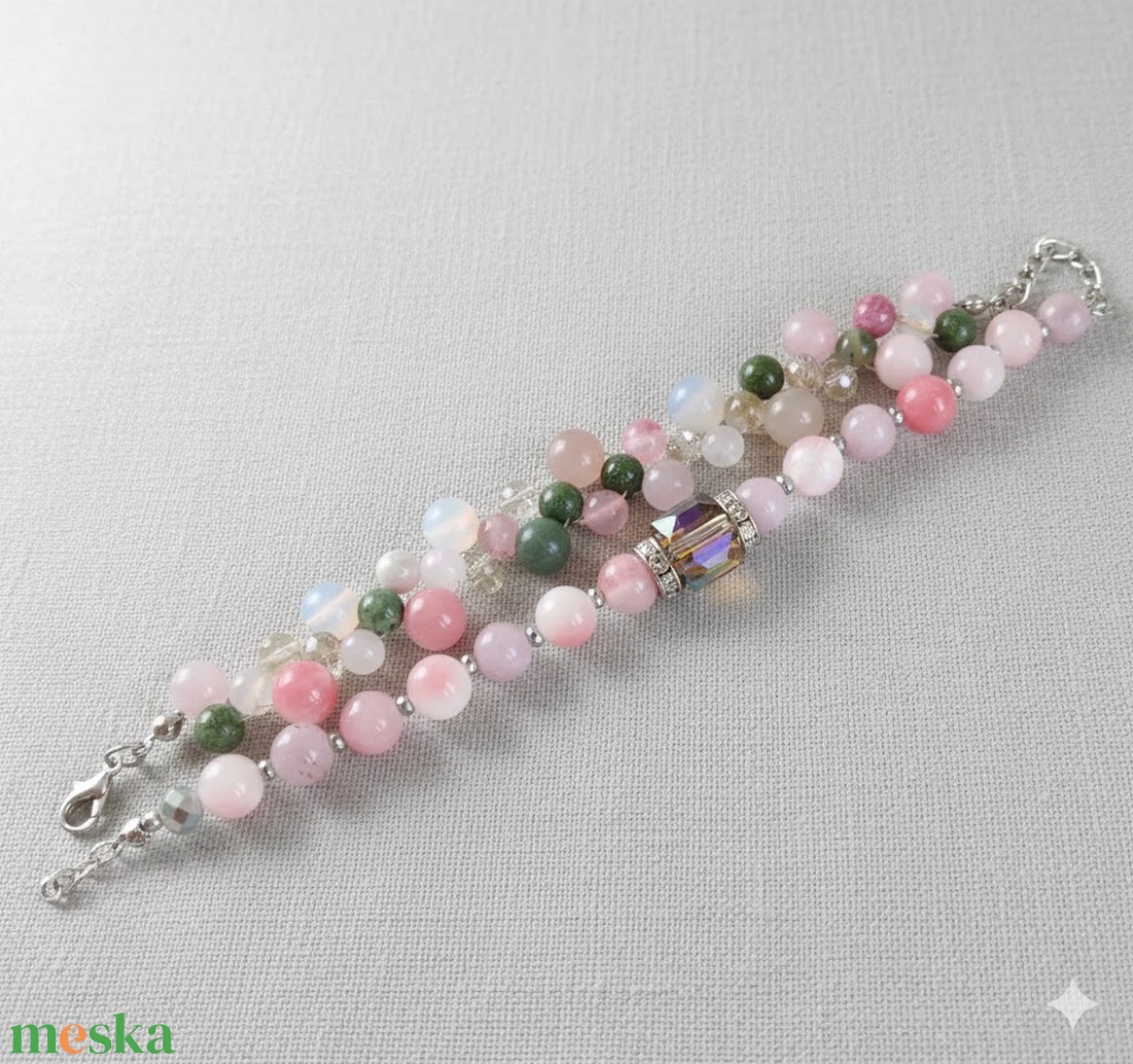 Lélekharmónia Valódi Ásványékszer Szett Rózsakvarc Akvamarin és Perzsa Jade - ékszer - karkötő - ásványkarkötő - Meska.hu