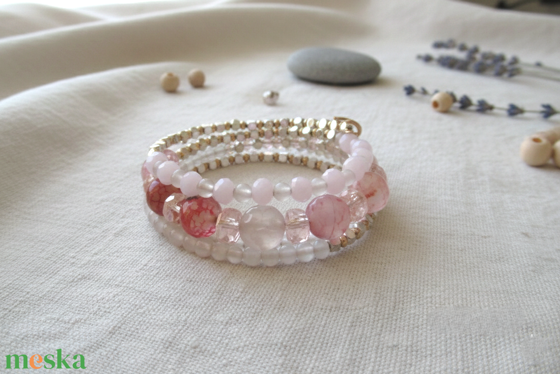 Pasztell Álom Ásvány ékszer Rózsakvarc és Achát Ásvány karkötő Alaktartó karkötő valódi kövekkel - ékszer - karkötő - ásványkarkötő - Meska.hu