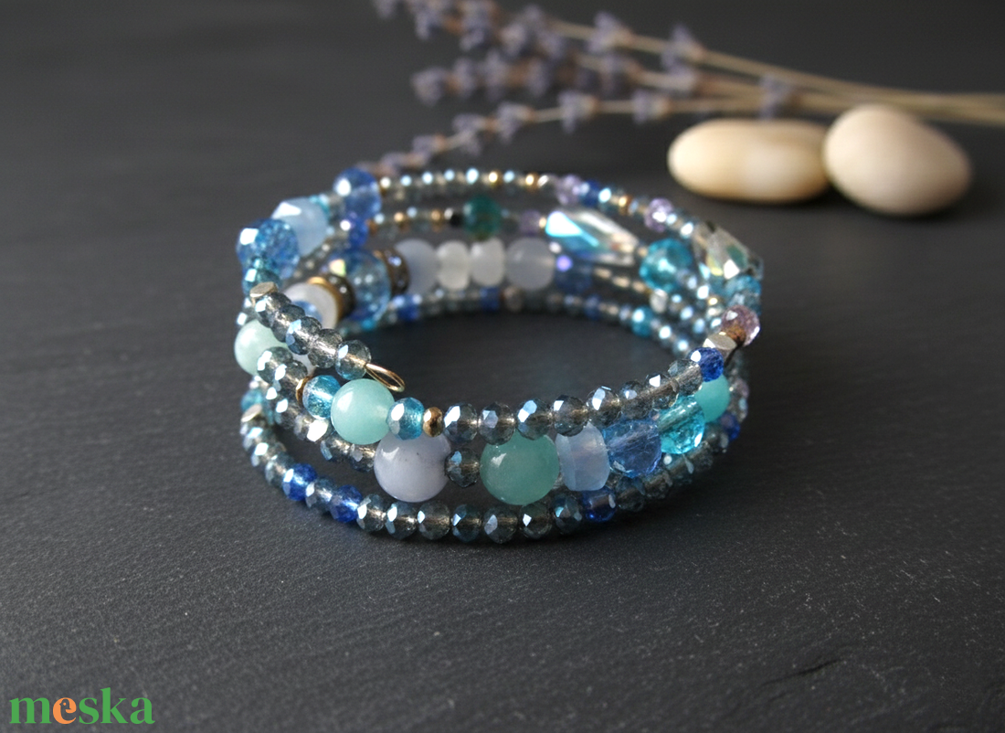 Tengeri Harmónia � 4 soros Alaktartó Karkötő Akvamarinnal és Amazonittal - ékszer - karkötő - ásványkarkötő - Meska.hu