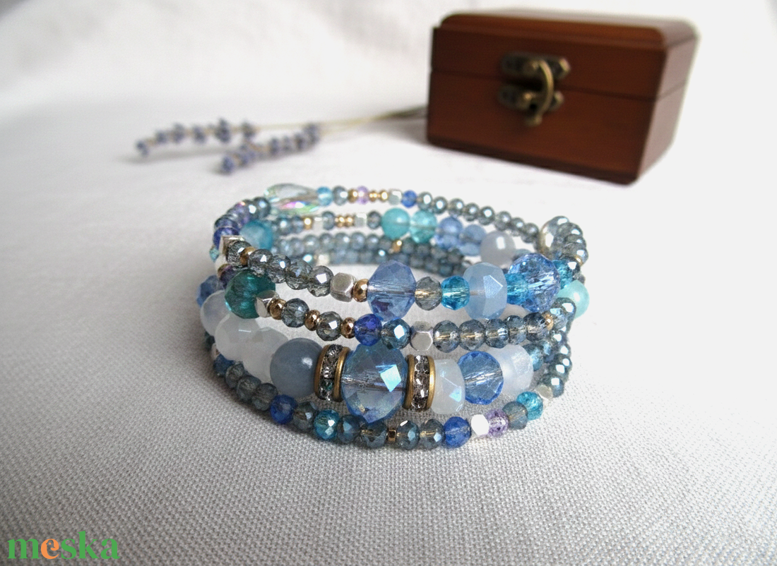 Tengeri Harmónia � 4 soros Alaktartó Karkötő Akvamarinnal és Amazonittal - ékszer - karkötő - ásványkarkötő - Meska.hu