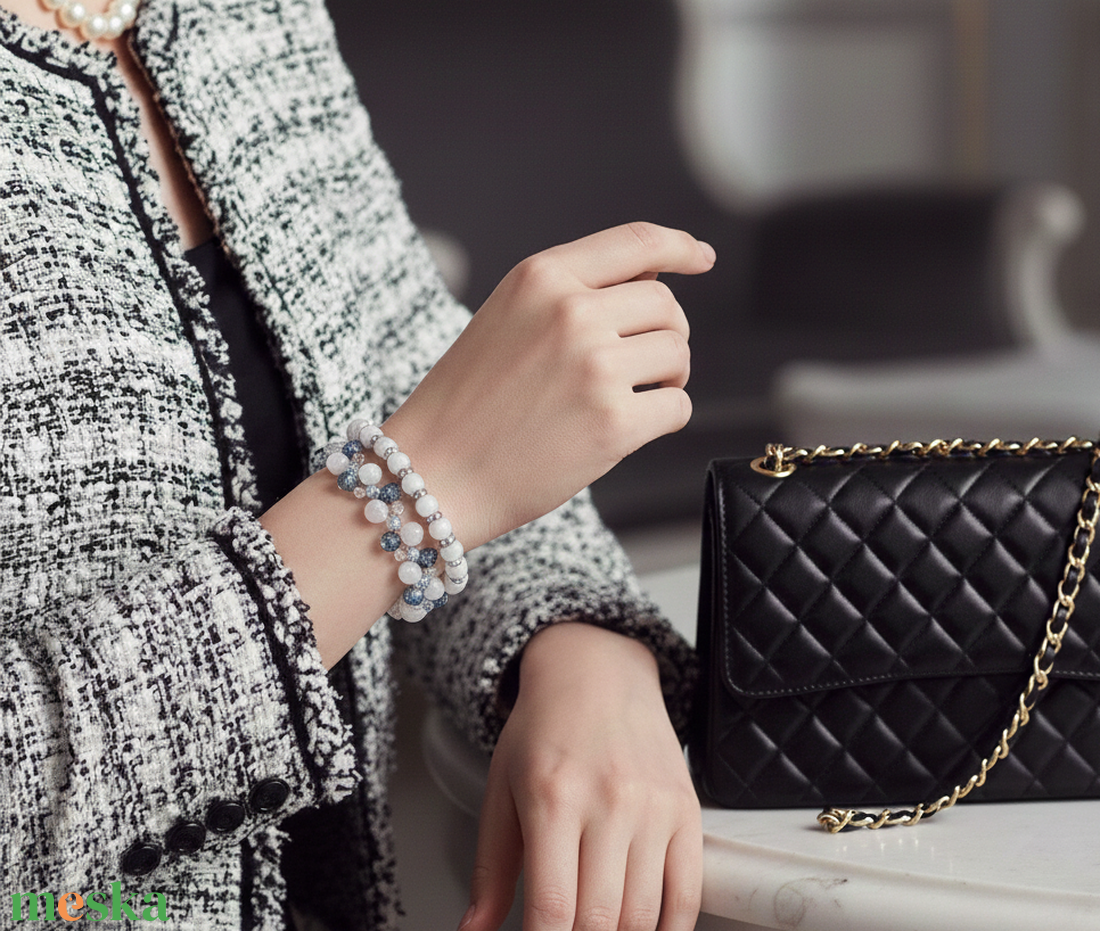 Rózsakvarc és kristály karkötő szett - ékszer - ékszerszett - Meska.hu