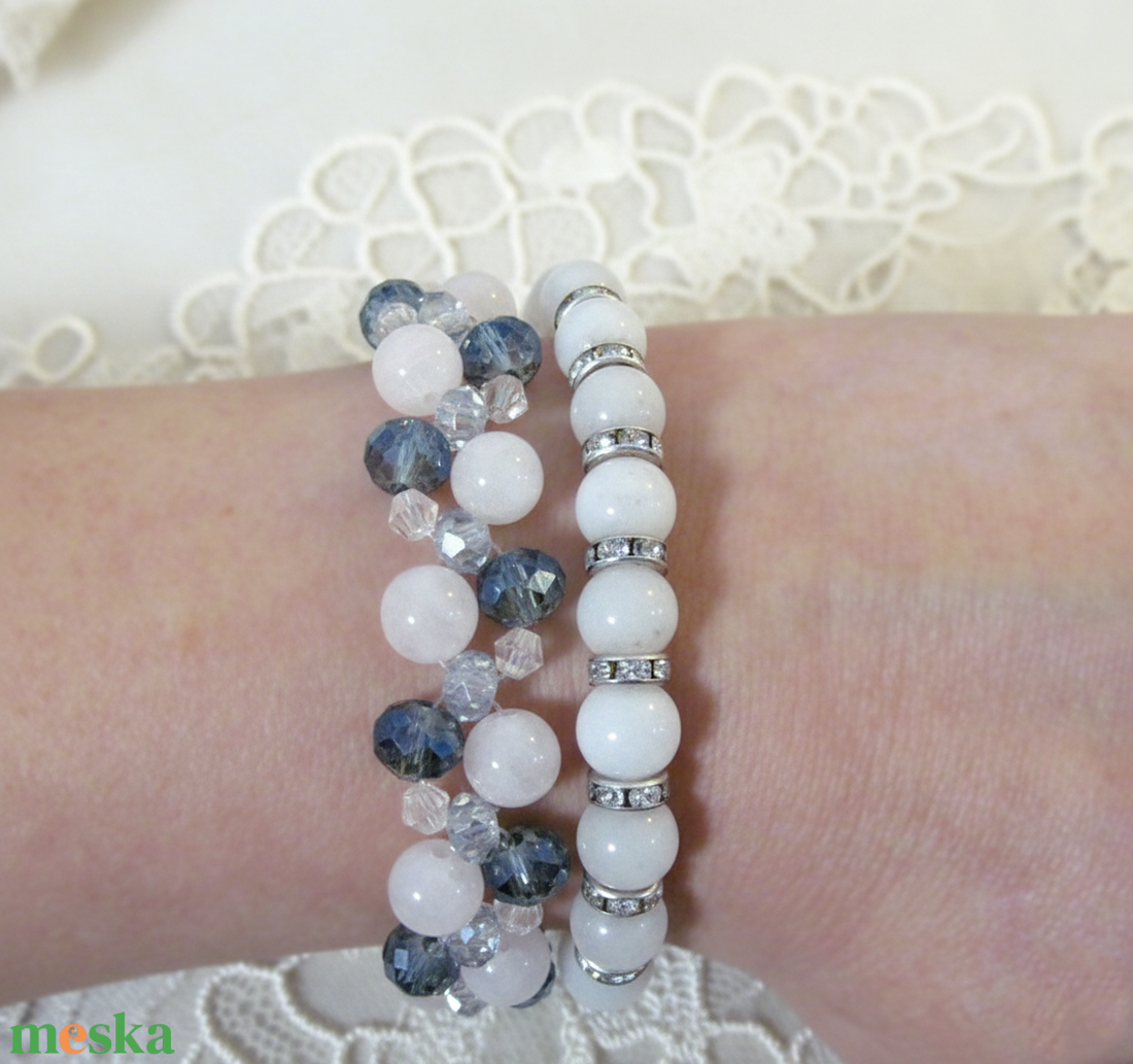 Rózsakvarc és kristály karkötő szett - ékszer - ékszerszett - Meska.hu