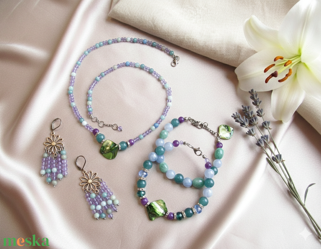 Kristályhármas Szett � Ametiszt, Aventurin és Akvamarin elegáns  ásványékszer szett - ékszer - ékszerszett - Meska.hu