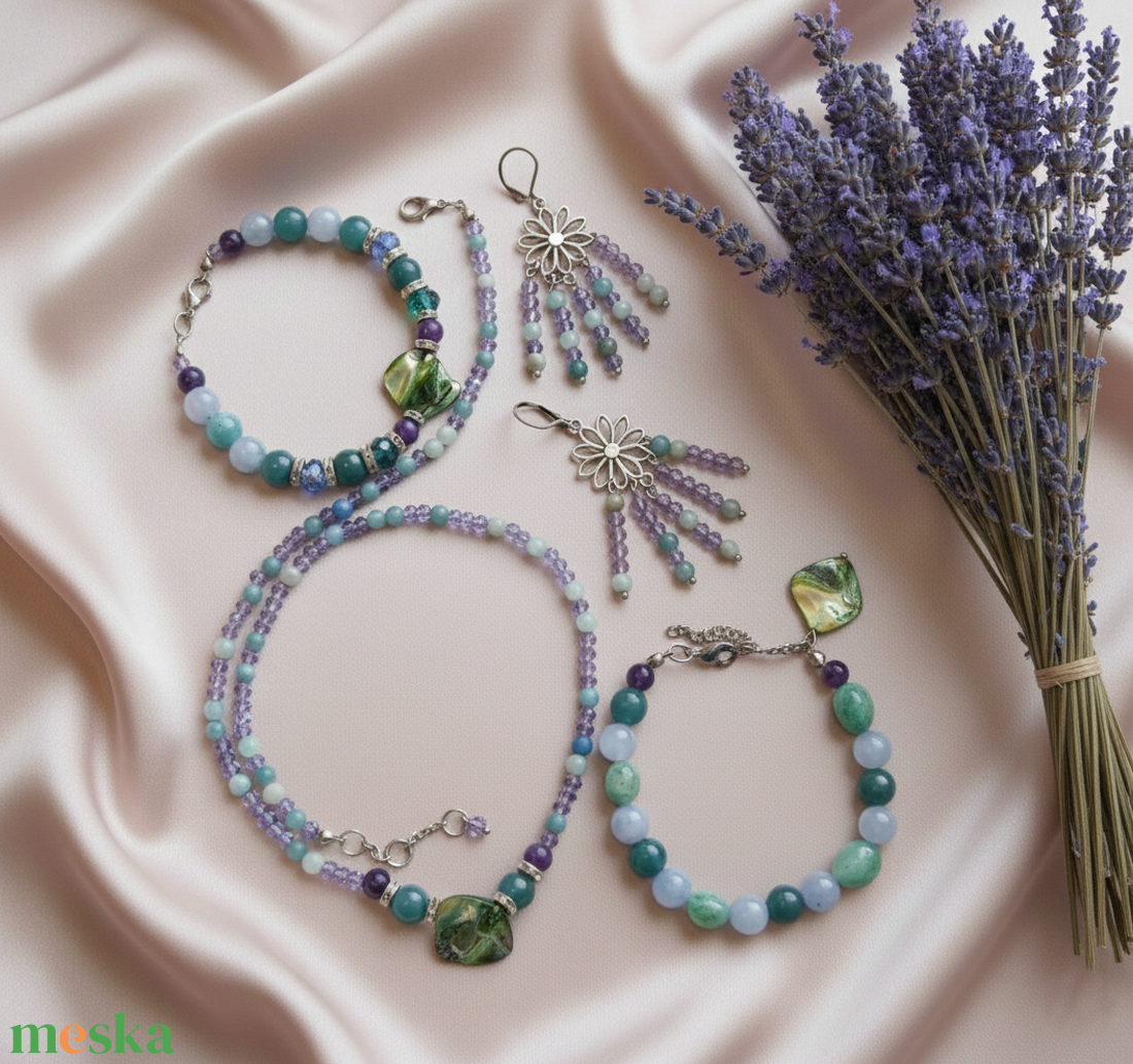 Kristályhármas Szett � Ametiszt, Aventurin és Akvamarin elegáns  ásványékszer szett - ékszer - ékszerszett - Meska.hu