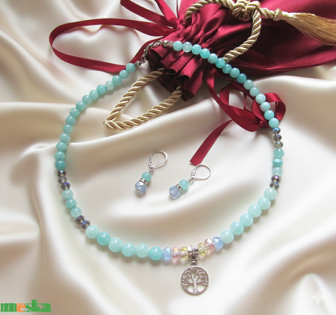 Elegáns amazonit ékszerszett Életfa medállal - ékszer - ékszerszett - Meska.hu