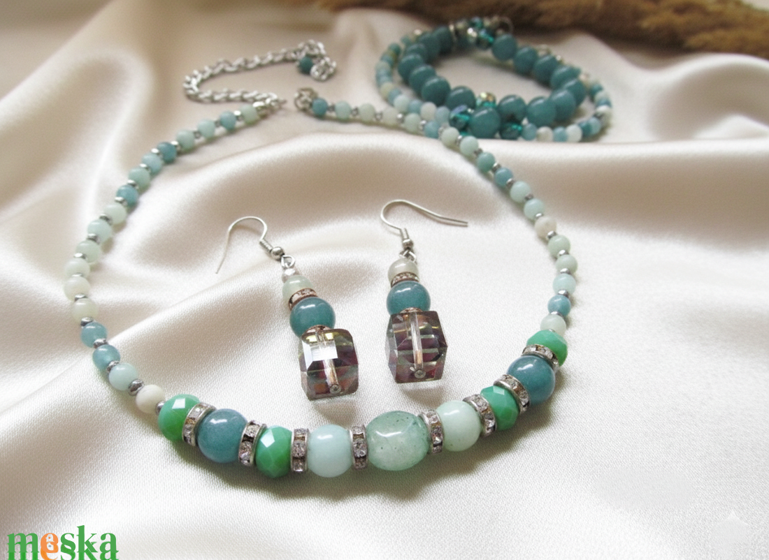  Akvamarin Aventurin ékszerszett Amazon nyugalma � 4 részes ásvány ékszerszett zöld akvamarinnal  - ékszer - ékszerszett - Meska.hu