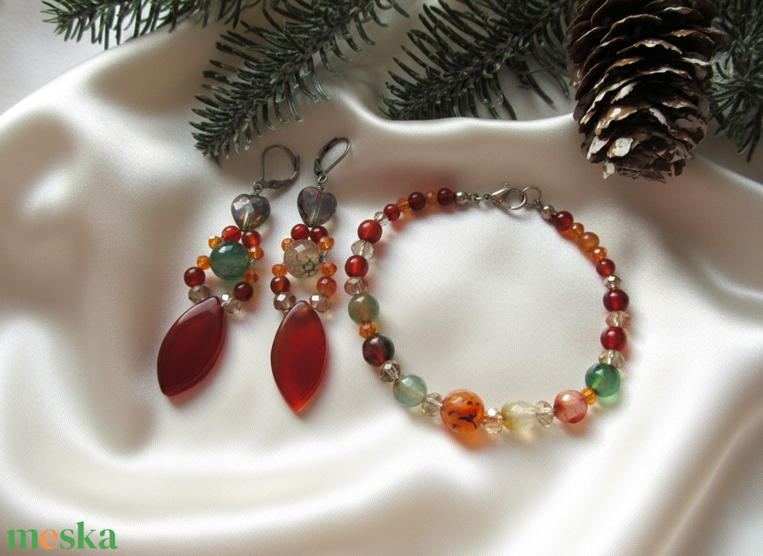 Vibráló Színű Achát Struktúra � Karkötő és Fülbevaló Ékszerszett a Természet Laborjából - ékszer - ékszerszett - Meska.hu