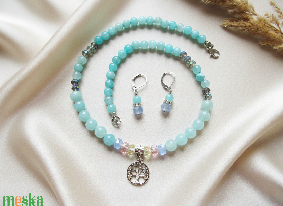 Elegáns amazonit ékszerszett Életfa medállal - ékszer - ékszerszett - Meska.hu