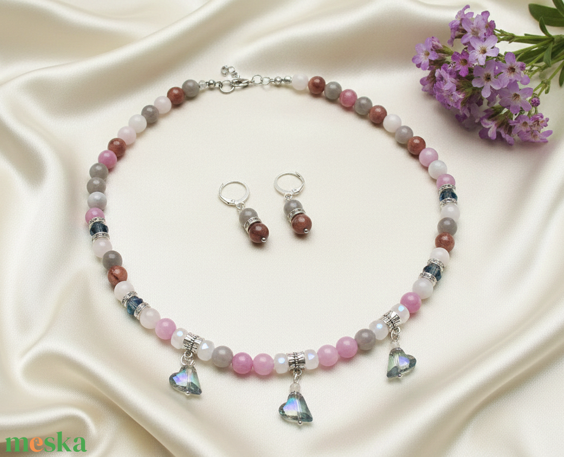 Cukor Felhő Ásvány Ékszer � Nyaklánc és Fülbevaló Szett Természetes Kövekből - ékszer - ékszerszett - Meska.hu
