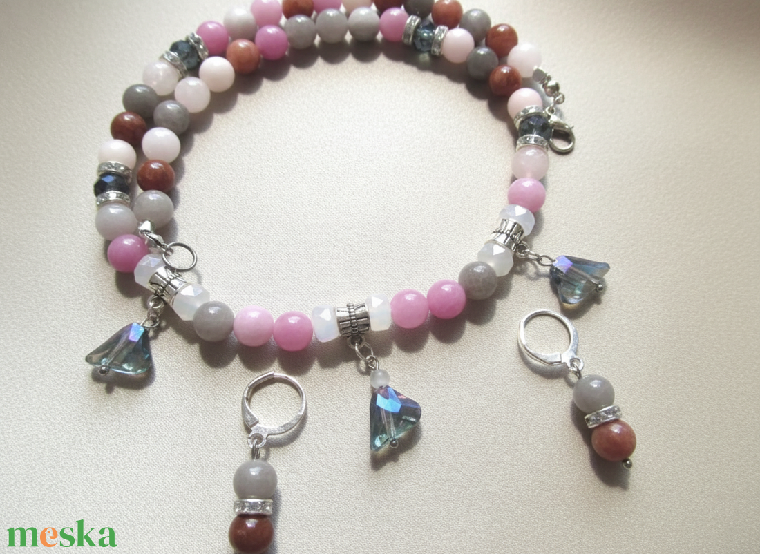 Cukor Felhő Ásvány Ékszer � Nyaklánc és Fülbevaló Szett Természetes Kövekből - ékszer - ékszerszett - Meska.hu