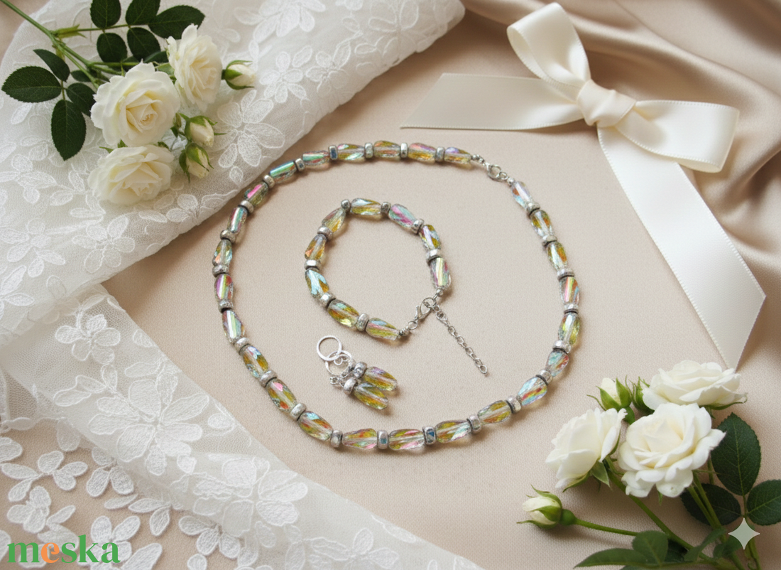 Ragyogó Hematit és Üvegkristály Ékszerszett Nyaklánc, Karkötő és Fülbevaló  Kézzel Készített Elegancia - ékszer - ékszerszett - Meska.hu