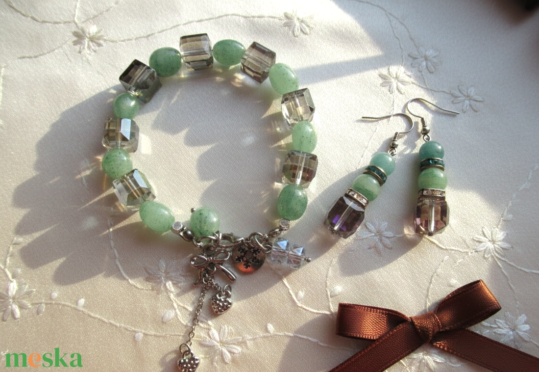 Zöld Harmónia � Nemesacél Ékszerszett Valódi Aventurinnal és Kristályokkal - ékszer - ékszerszett - Meska.hu