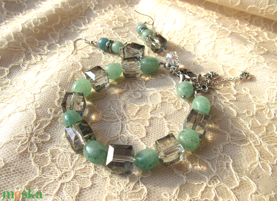 Zöld Harmónia � Nemesacél Ékszerszett Valódi Aventurinnal és Kristályokkal - ékszer - ékszerszett - Meska.hu