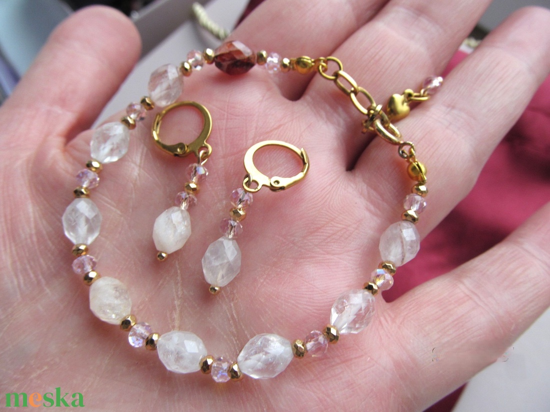 Rózsakvarc Varázs � Nemesacél Ékszerszett Csillogó Kristályokkal - ékszer - ékszerszett - Meska.hu