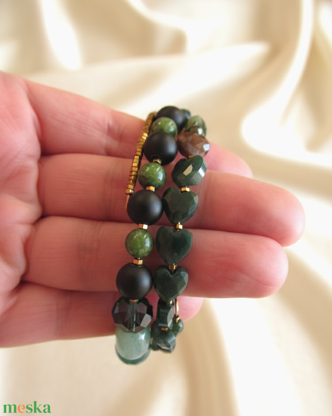 Kecses Ívű Luxus � Indiai achát onyx és arany hematit kecses karkötő - ékszer - karkötő - ásványkarkötő - Meska.hu