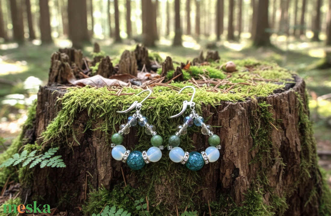 Erdő Mélye � Nagyszemű Achát és Opálfülbevaló - ékszer - fülbevaló - lógó fülbevaló - Meska.hu