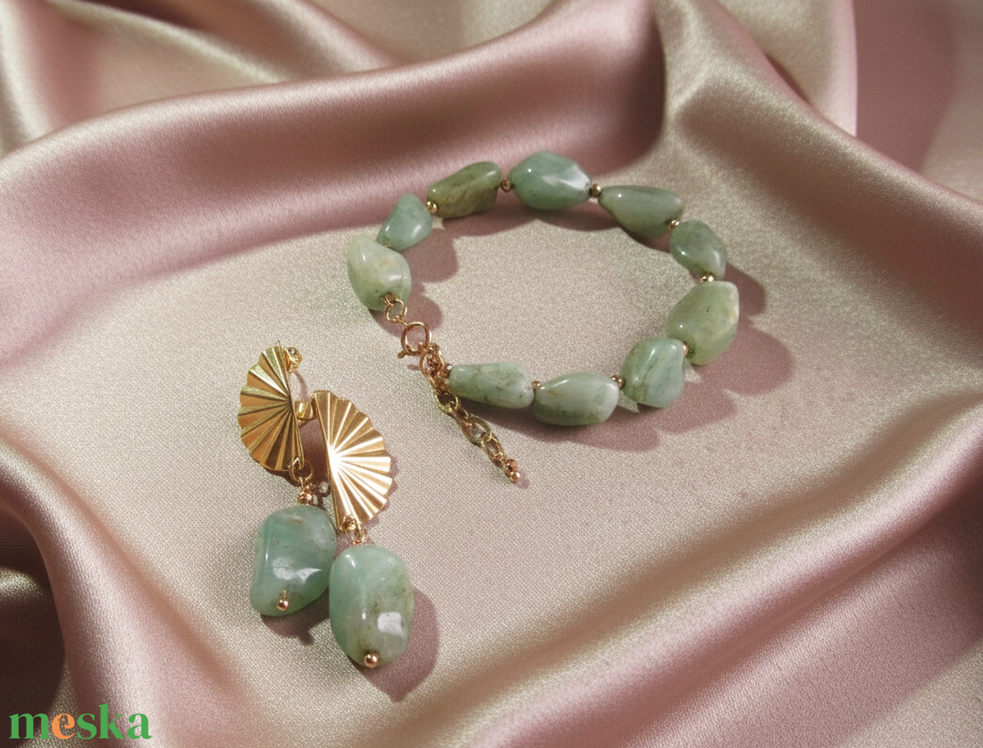 Aventurin ékszerszett arany hematit díszítéssel és nemesacél szerelékekkel-Antiallergén Elegancia - ékszer - ékszerszett - Meska.hu