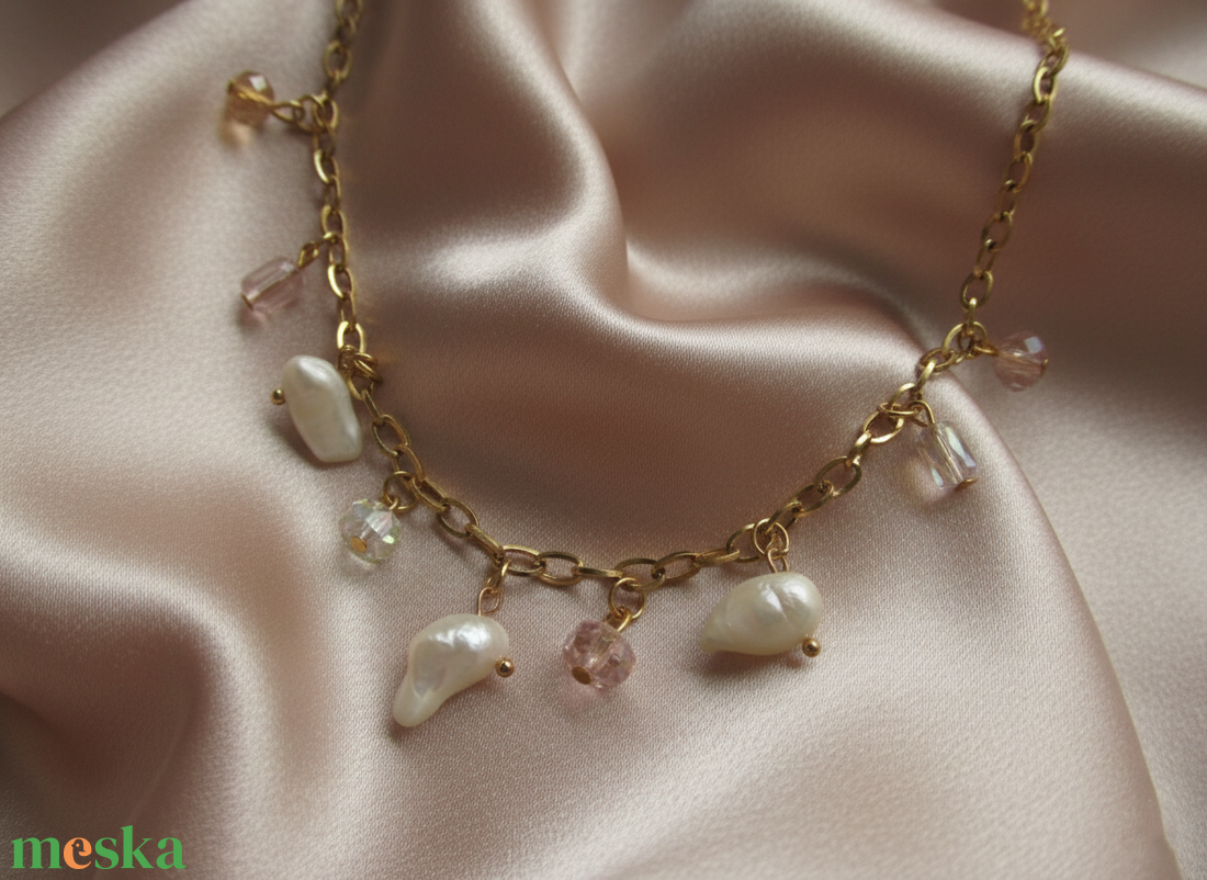 Barokk Gyöngyös és Kristályos Nemesacél Nyaklánc (70 cm) � Elegancia és Variálhatóság - ékszer - nyaklánc - statement nyaklánc - Meska.hu