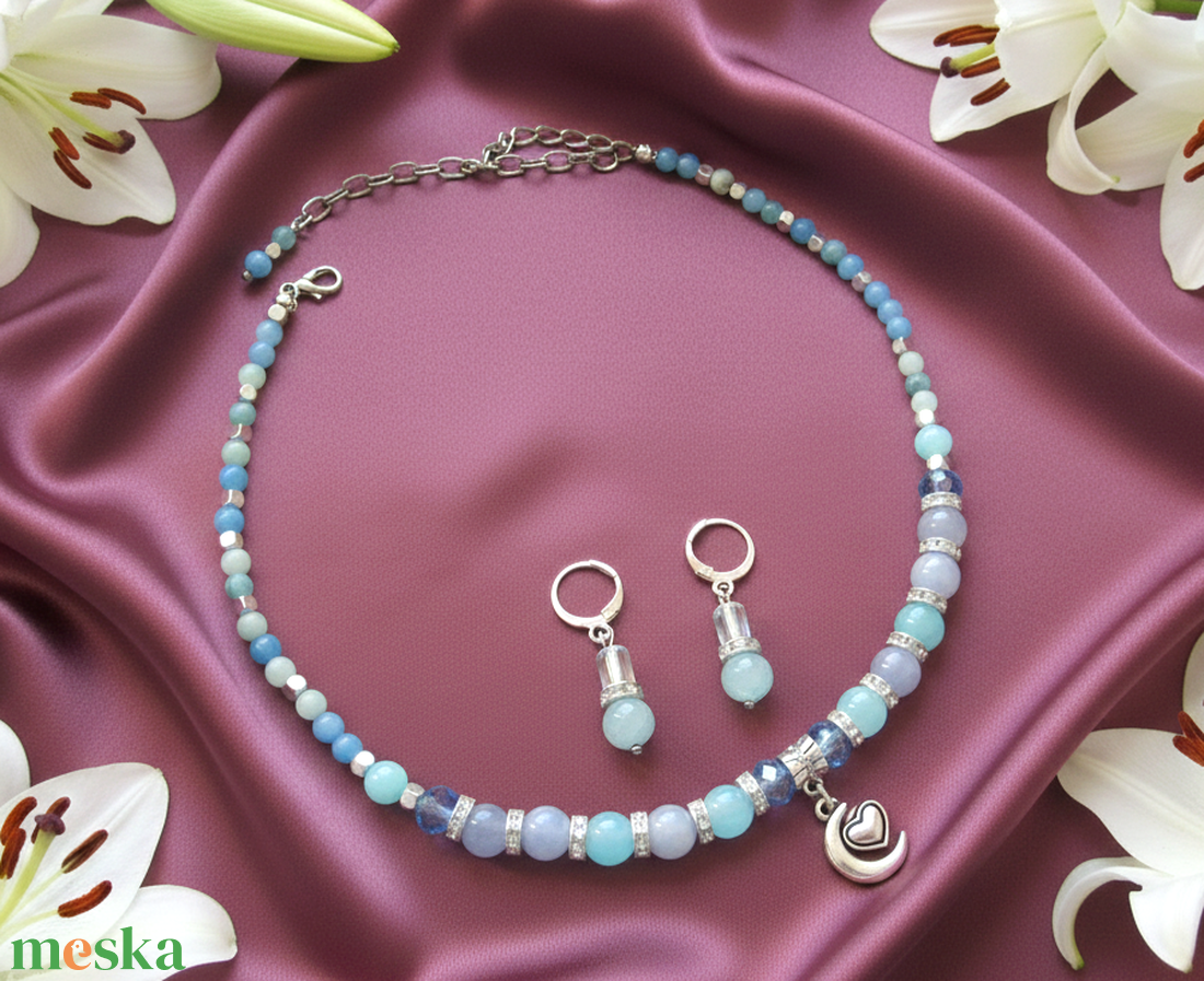 Akvamarin álom � Mesés ékszerszett ezüst fülbevalóval, díszdobozba rejtve - ékszer - ékszerszett - Meska.hu