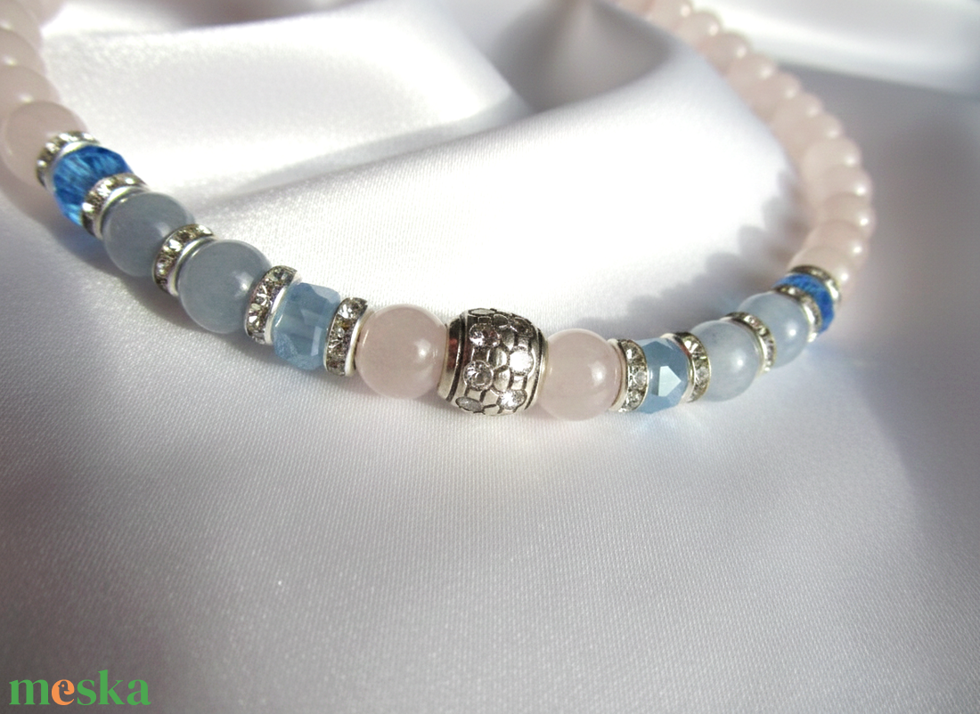 Rózsakvarc és Akvamarin nyaklánc ezüst dísszel � Spirituális ékszer - esküvő - ékszer - nyaklánc - Meska.hu