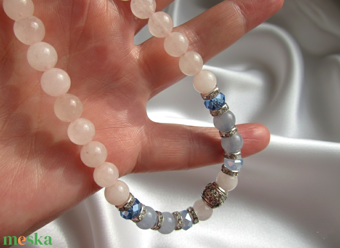 Rózsakvarc és Akvamarin nyaklánc ezüst dísszel � Spirituális ékszer - esküvő - ékszer - nyaklánc - Meska.hu