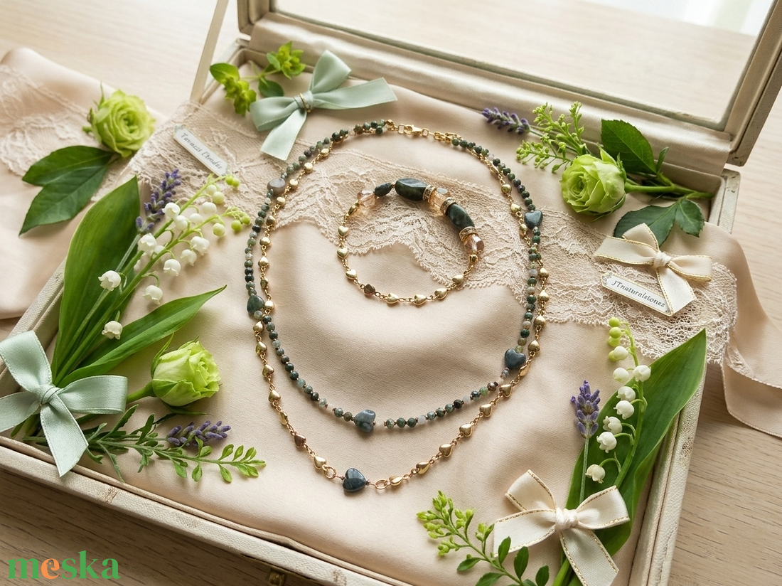 Zöld Erdők Varázsa  Szíves ékszerszett díszcsomagolással Indiai achát ékszer szett - ékszer - ékszerszett - Meska.hu