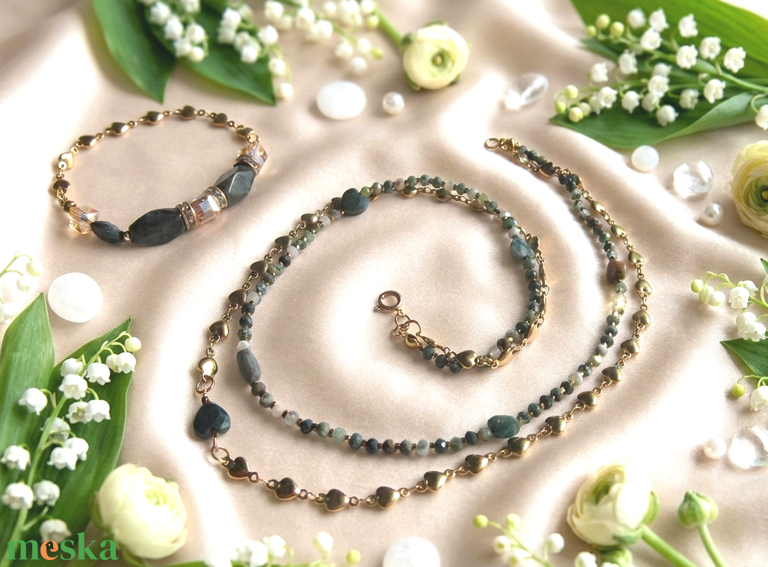 Zöld Erdők Varázsa  Szíves ékszerszett díszcsomagolással Indiai achát ékszer szett - ékszer - ékszerszett - Meska.hu