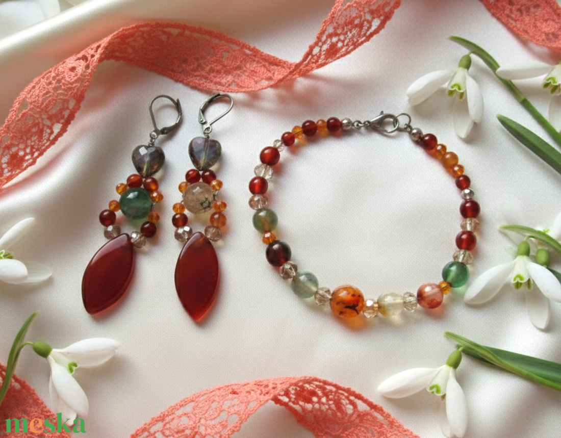 Vibráló Színű Achát Struktúra � Karkötő és Fülbevaló Ékszerszett a Természet Laborjából - ékszer - ékszerszett - Meska.hu