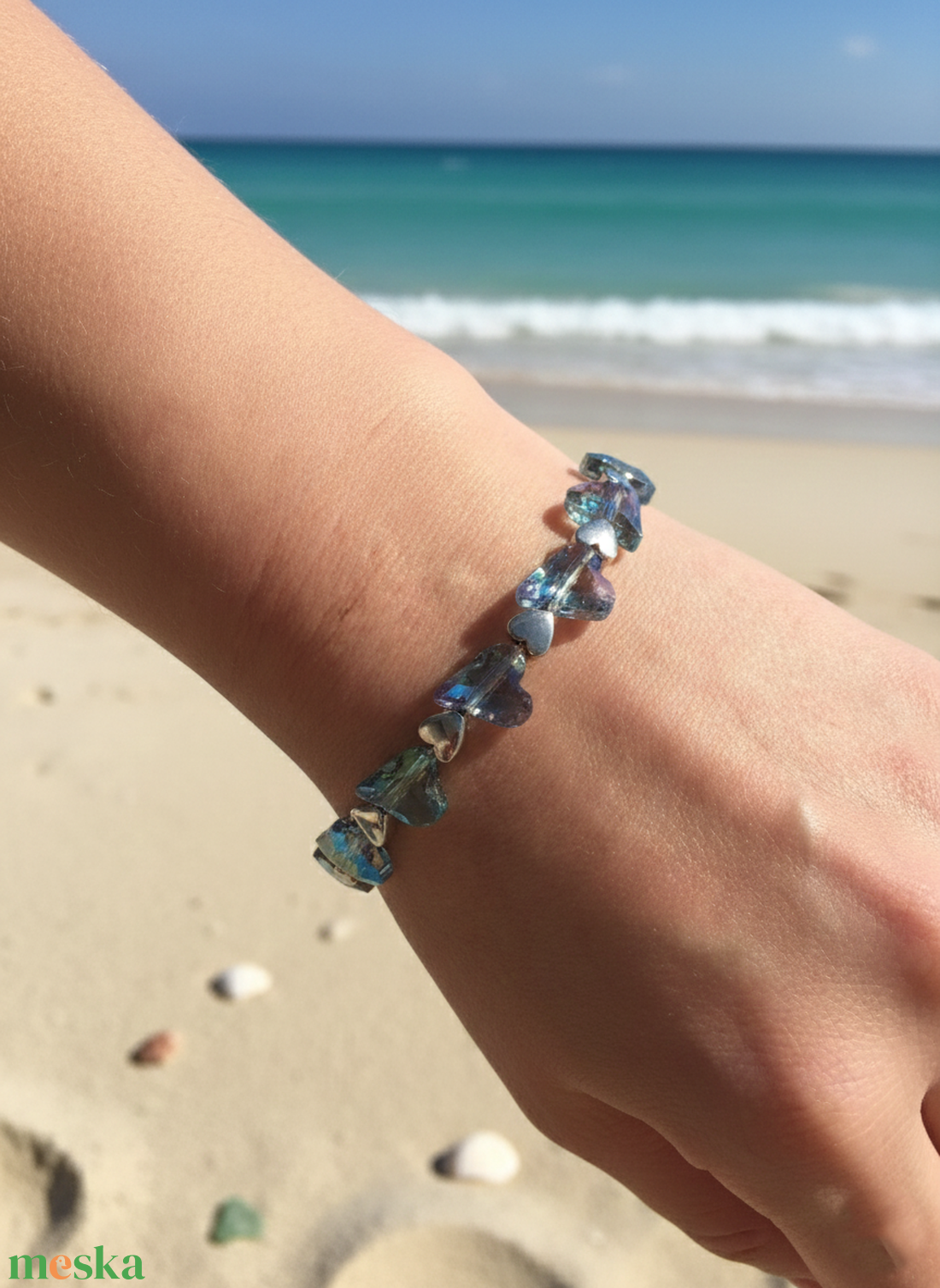 Óceán Kincse  Rugalmas hematit szíves karkötő - ékszer - karkötő - ásványkarkötő - Meska.hu