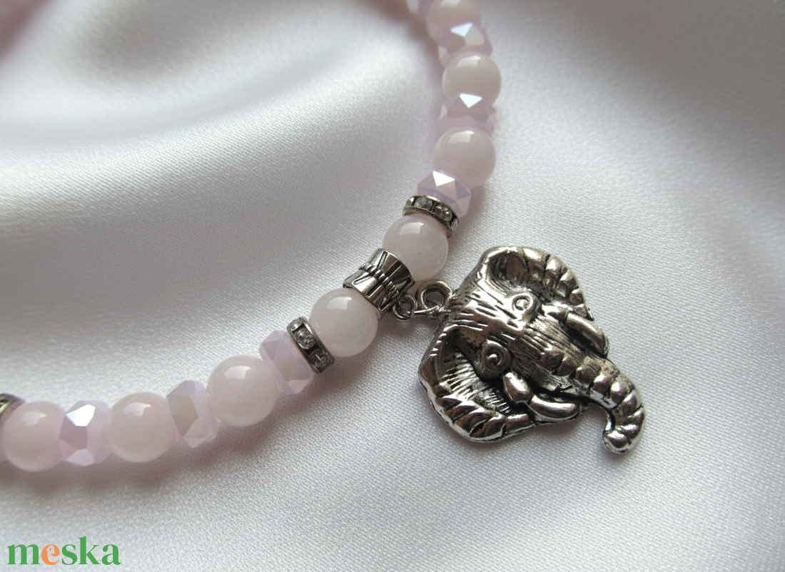 Ganésa Áldása � Rózsakvarc ásvány nyaklánc az akadályok legyőzéséhez, állítható méretben - ékszer - nyaklánc - gyöngyös nyaklánc - Meska.hu