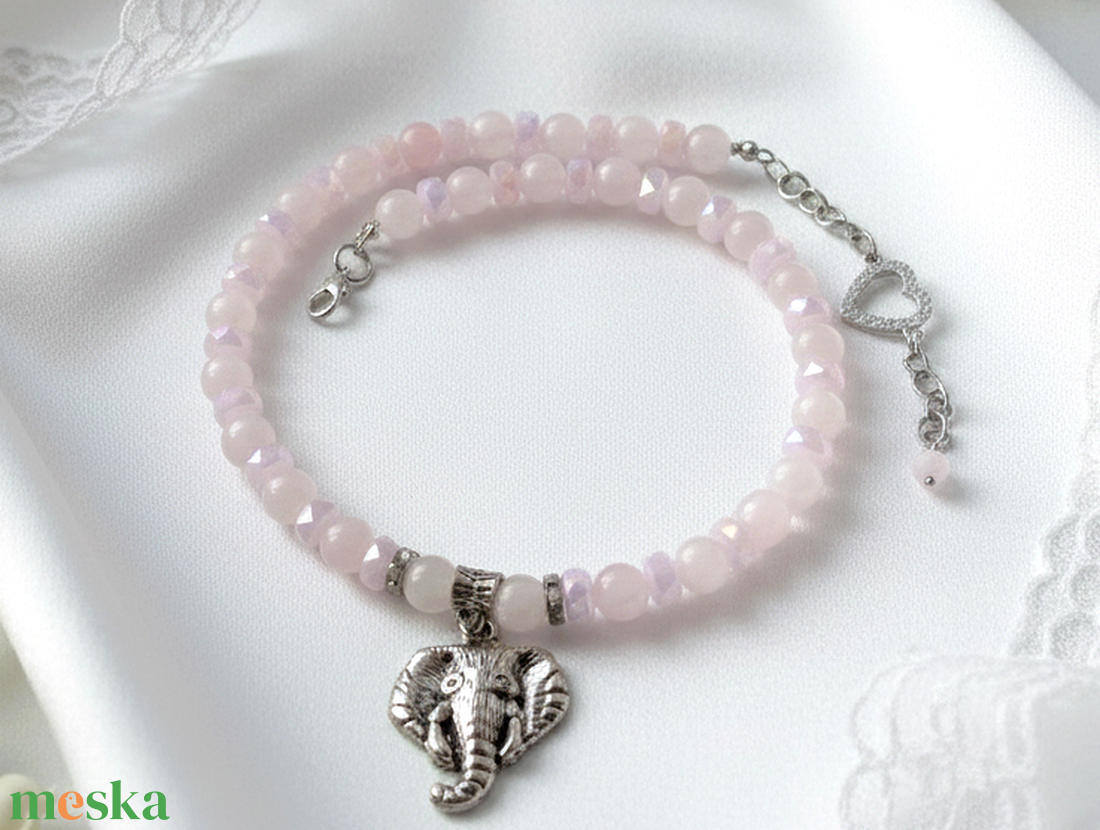 Ganésa Áldása � Rózsakvarc ásvány nyaklánc az akadályok legyőzéséhez, állítható méretben - ékszer - nyaklánc - gyöngyös nyaklánc - Meska.hu