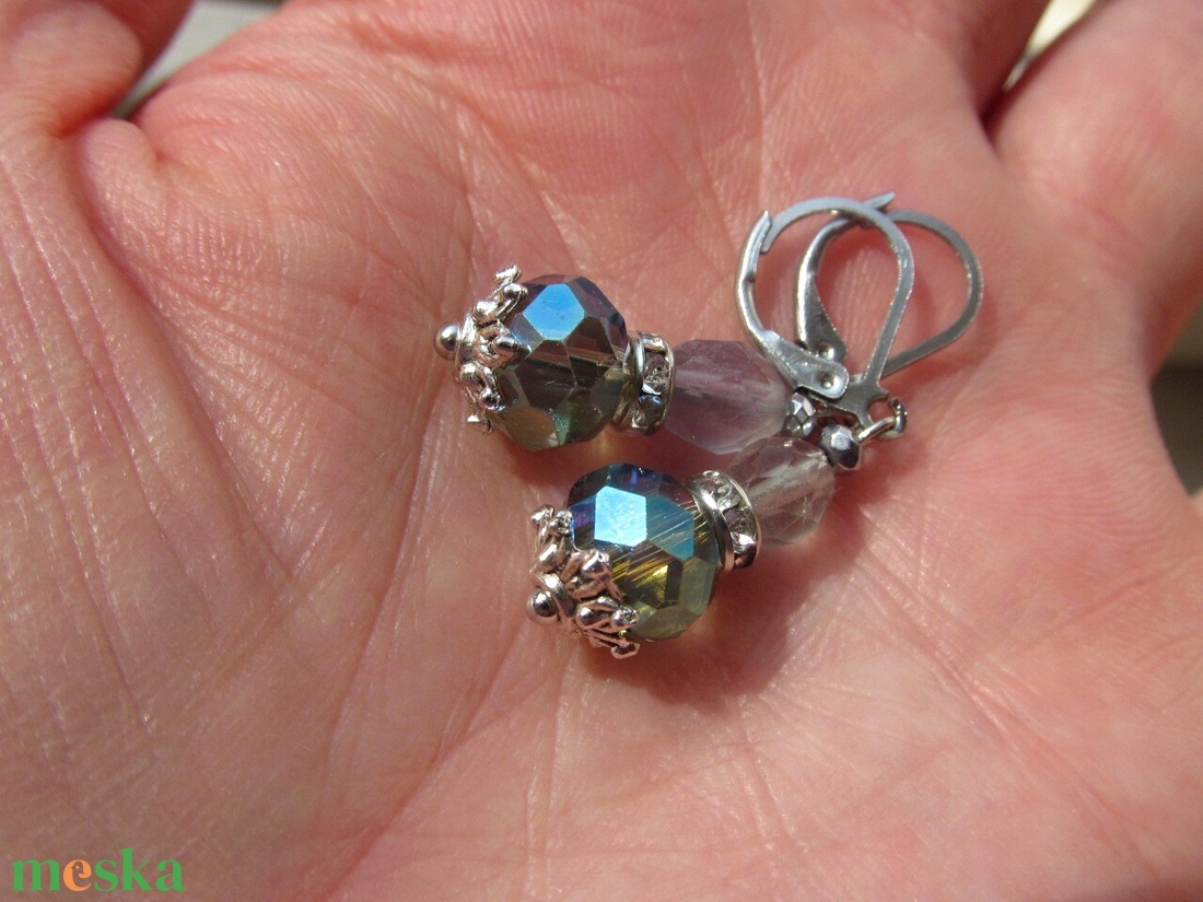 Aura Pajzsa � Fluorit és Kristály Hipoallergén Ásvány Fülbevaló - ékszer - fülbevaló - lógó fülbevaló - Meska.hu