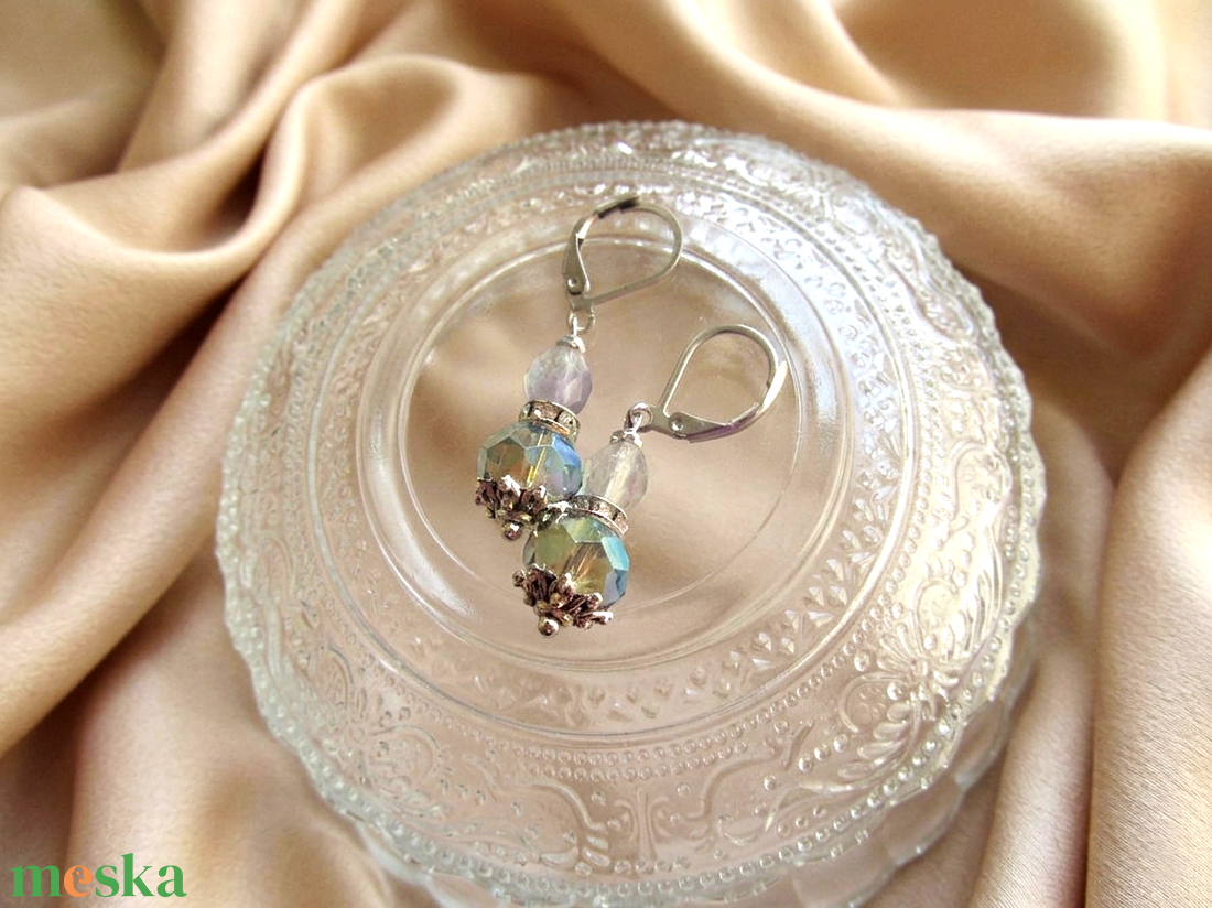 Aura Pajzsa � Fluorit és Kristály Hipoallergén Ásvány Fülbevaló - ékszer - fülbevaló - lógó fülbevaló - Meska.hu