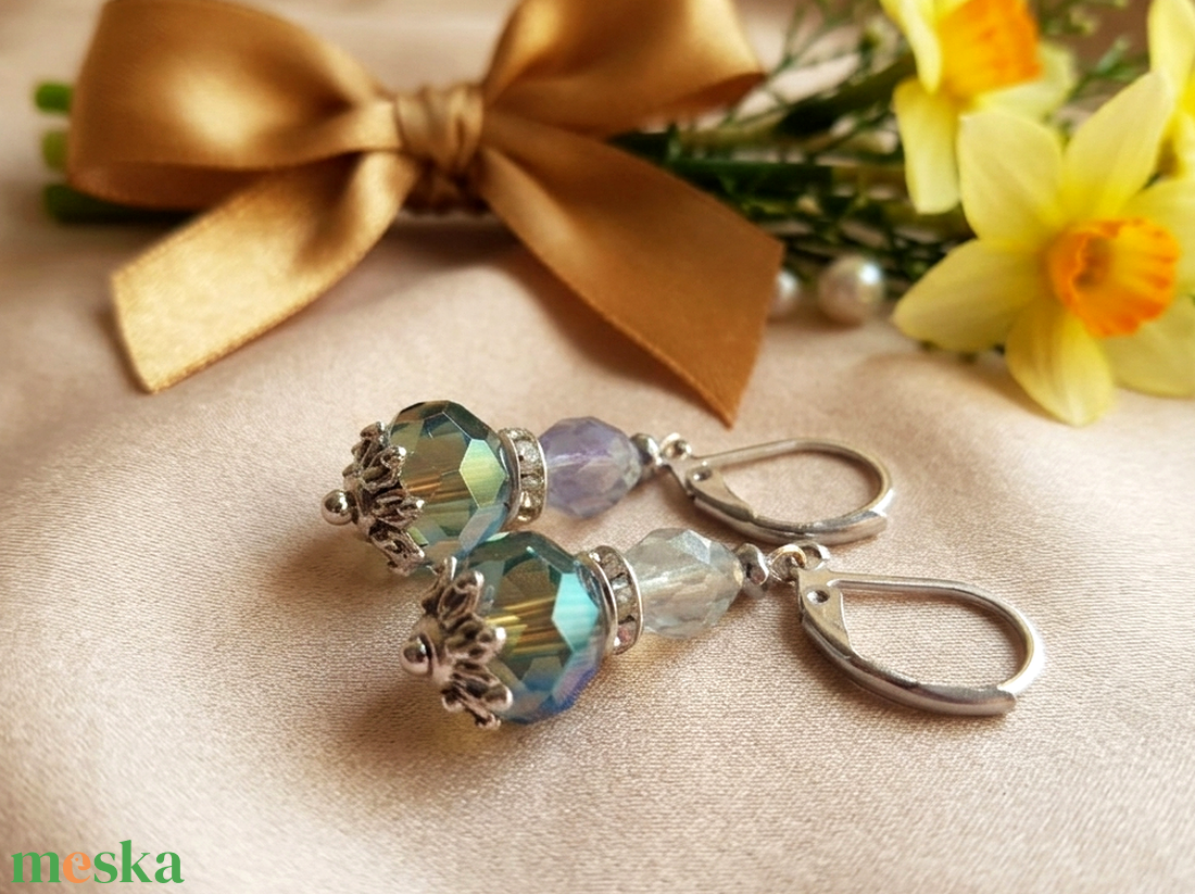 Aura Pajzsa � Fluorit és Kristály Hipoallergén Ásvány Fülbevaló - ékszer - fülbevaló - lógó fülbevaló - Meska.hu