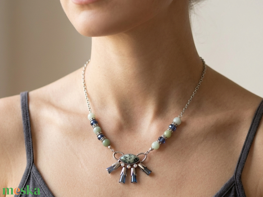 Nílus Éke � Természetes Amazonit és Rozsdamentes Acél Nyaklánc - ékszer - nyaklánc - statement nyaklánc - Meska.hu