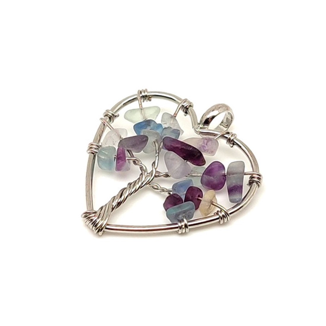 Fókusz fluorit életfa szív medál drótos kivitelben 3cm - ékszer - nyaklánc - medál - Meska.hu