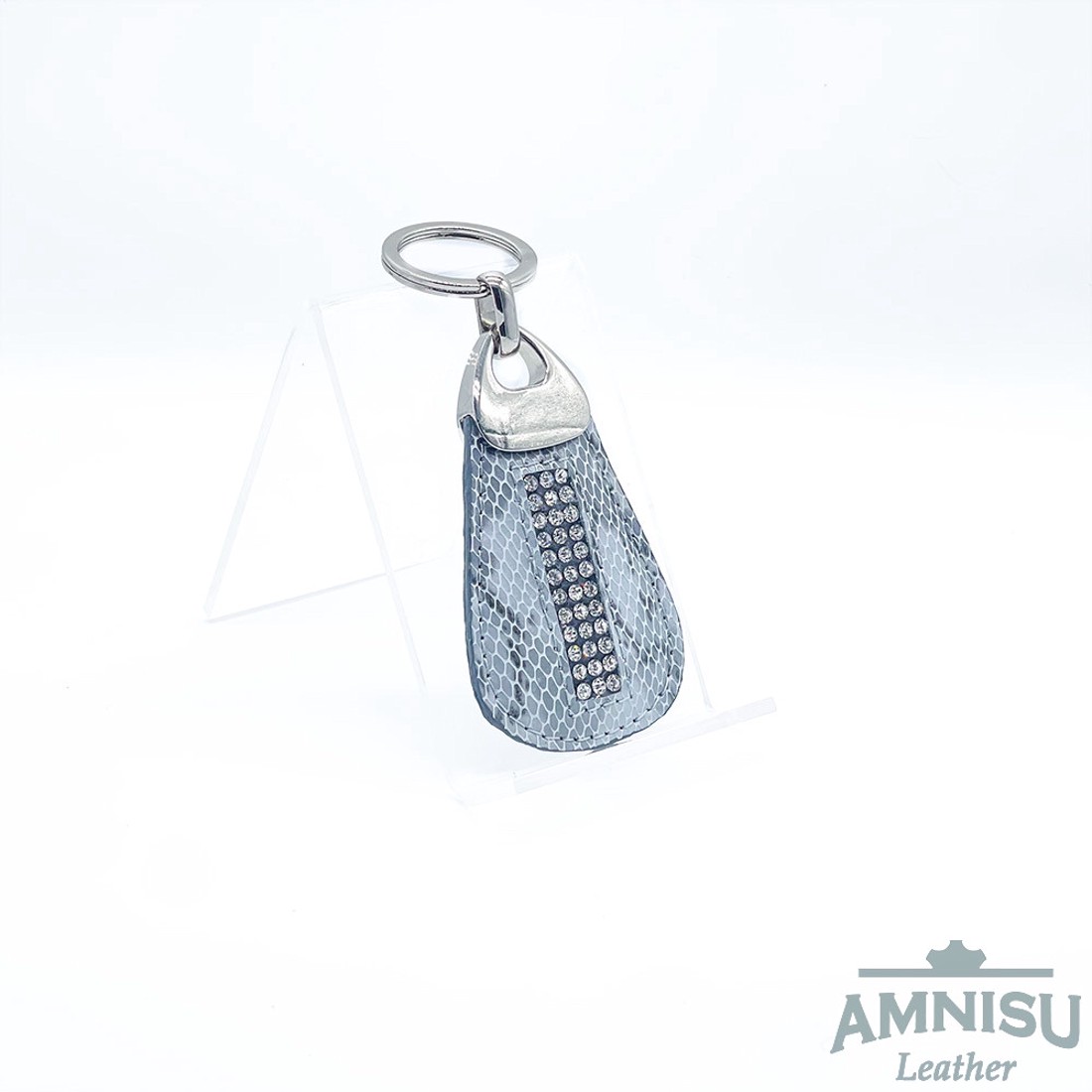Szürke kígyómintás csepp alakú swarovski köves bőr kulcstartó H3016 - táska & tok - kulcstartó & táskadísz - kulcstartó - Meska.hu
