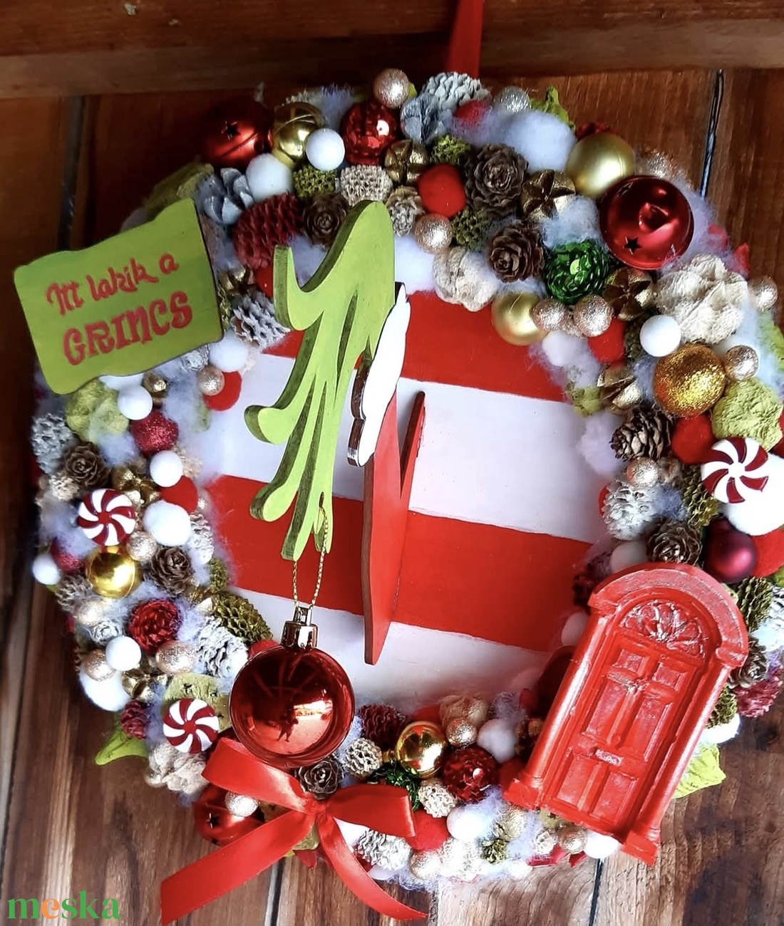 Grincses kopogtató - karácsony - adventi díszek - adventi ajtódísz - Meska.hu