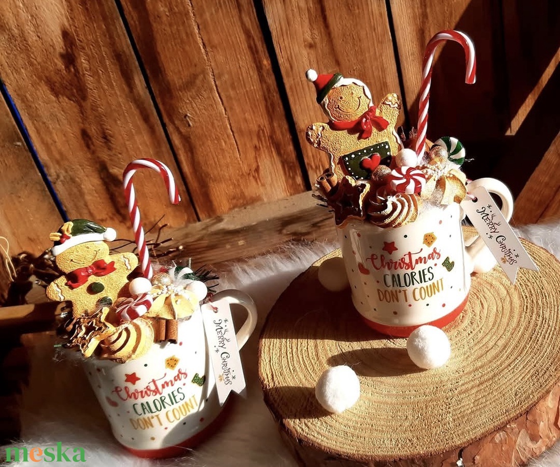 Karácsonyi bögrés dekor - karácsony - adventi díszek - adventi asztaldísz - Meska.hu