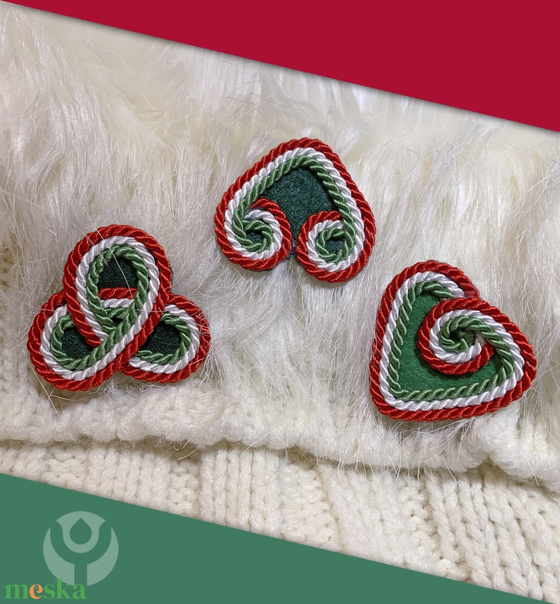 Zsinóros szív kokárda - ékszer - kitűző és bross - kitűző - Meska.hu