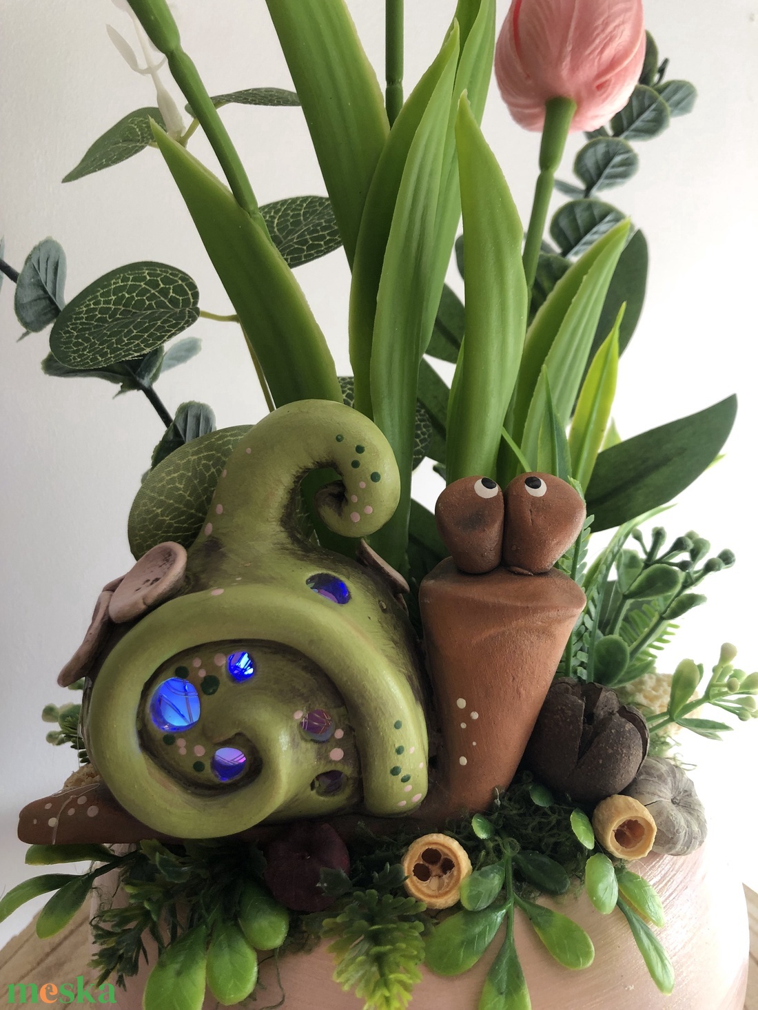 Rózsaszín kaspós csigás asztaldísz - otthon & életmód - dekoráció - asztal és polc dekoráció - asztaldísz - Meska.hu