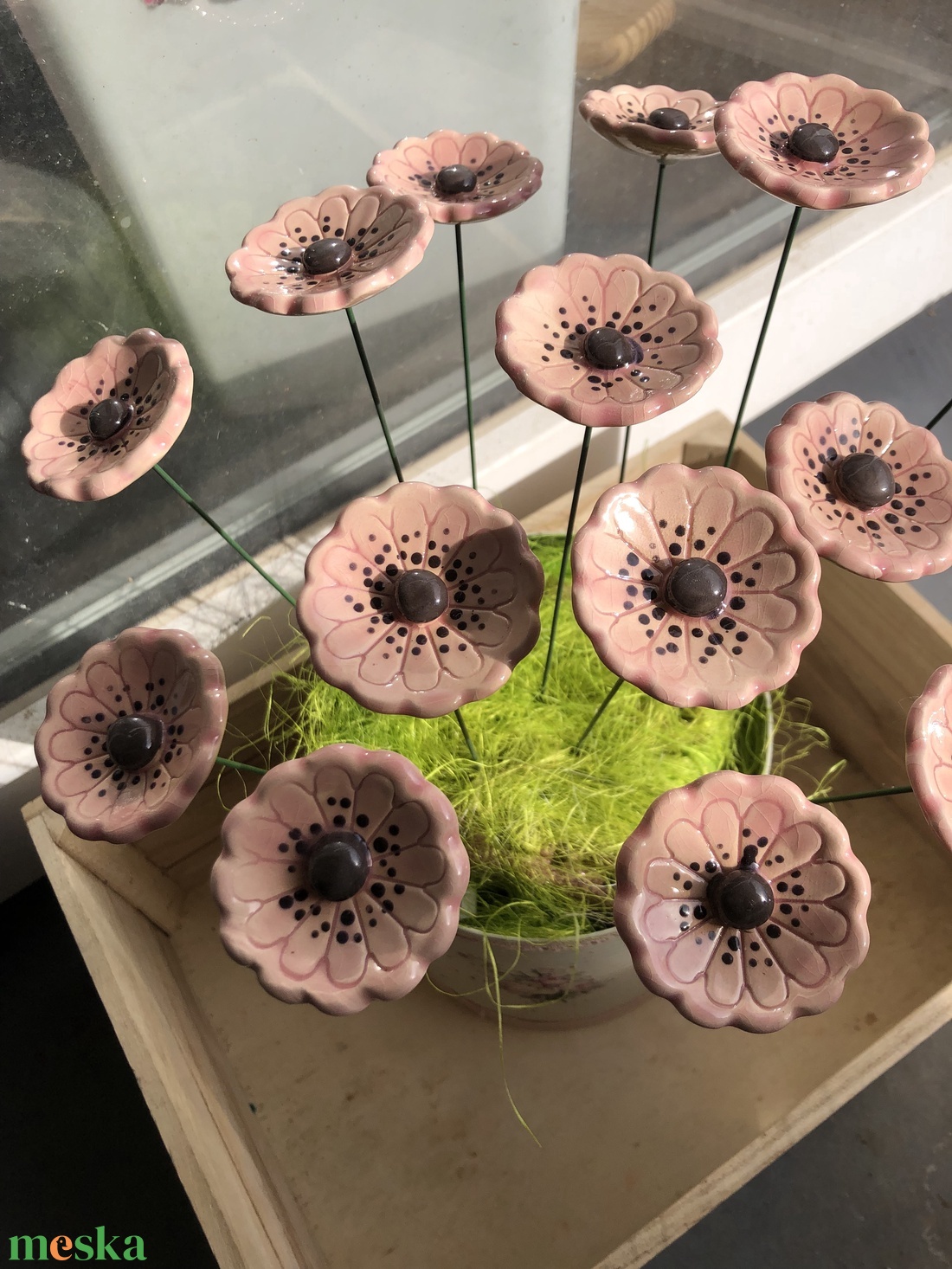 3db Mázas kerámia virág - otthon & életmód - virágdekoráció - virágok - szálas virág - Meska.hu