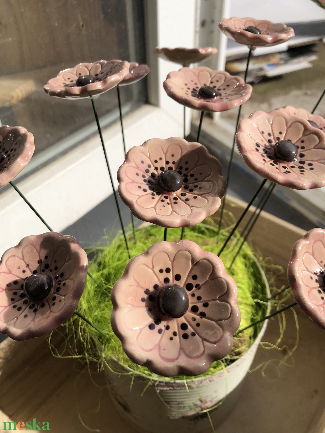 3db Mázas kerámia virág - otthon & életmód - virágdekoráció - virágok - szálas virág - Meska.hu