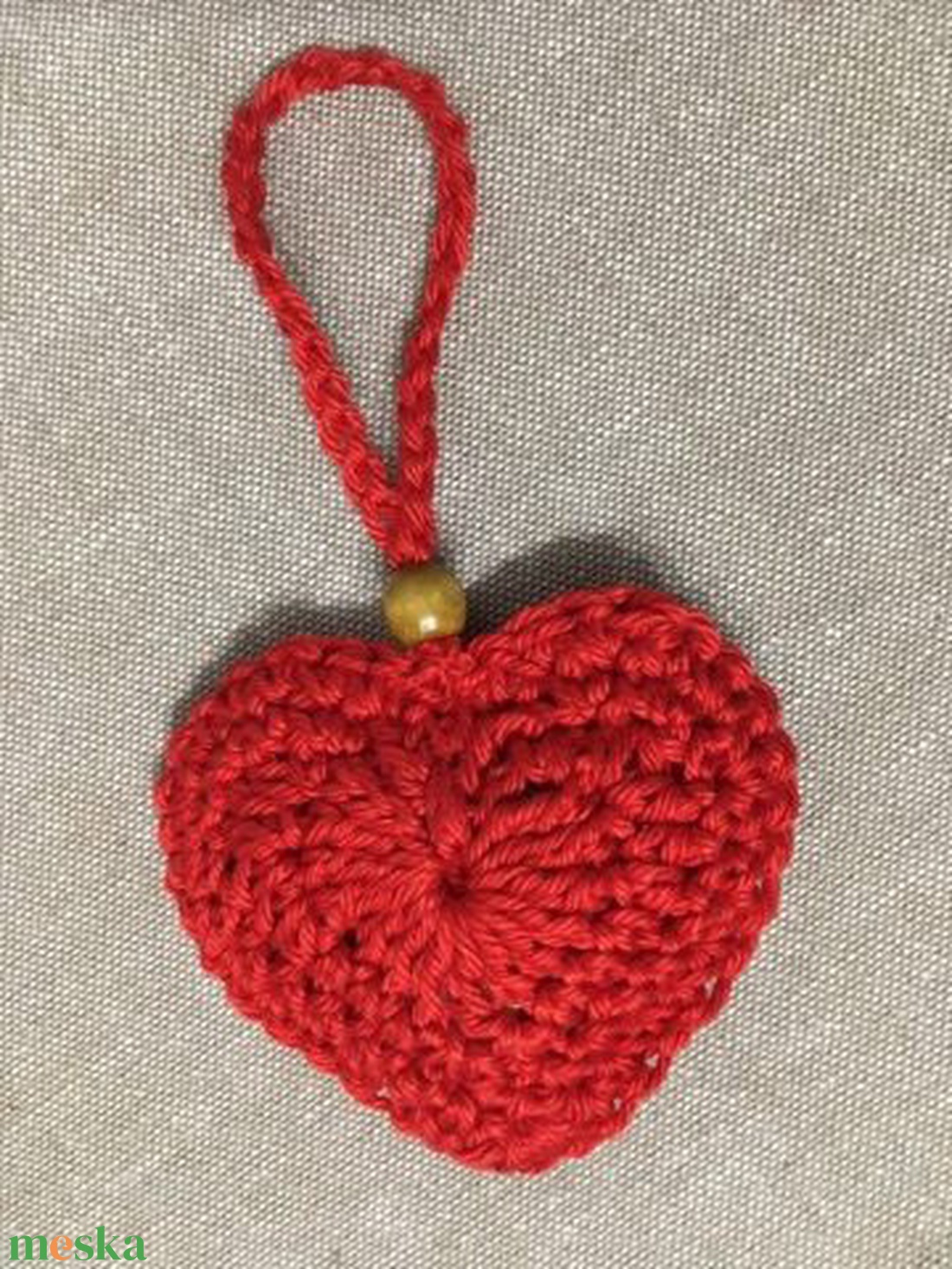 Horgolt piros szív dekoráció - otthon & életmód - dekoráció - fali és függő dekoráció - függődísz - Meska.hu